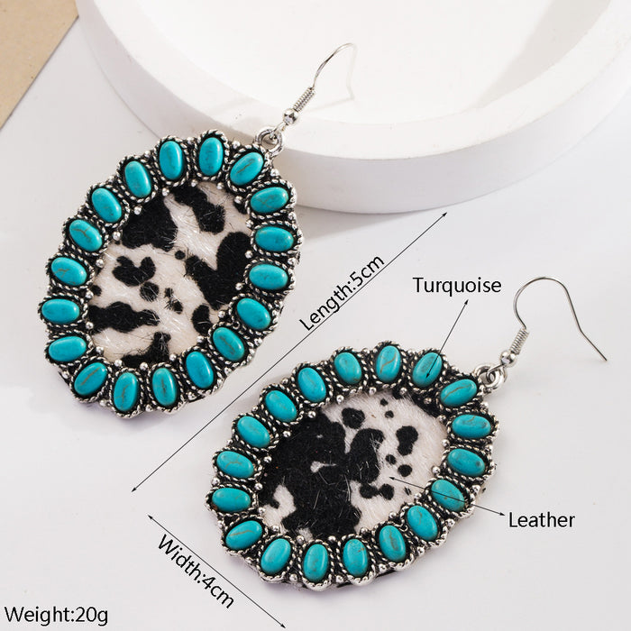 Wholesale Geometric turquoise leather statement earrings