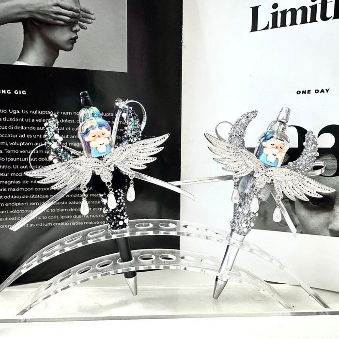 Wholesale Silver Finished DIY Dark Angel Wing Tassel Beaded Pen