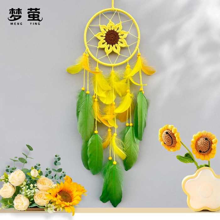 Wholesale Crocheted Sunflower Dream Catcher Baby Mobile Feather Wind Chime Decorative MOQ≥2