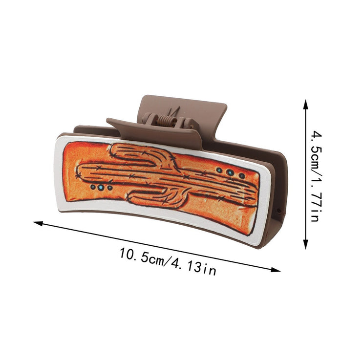 Wholesale West Denim Wind Cactus Leather Hairpin Women Shark Clip Grab Clip