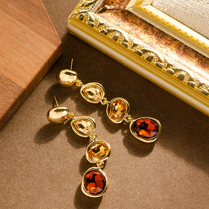 Wholesale Fashionable and exquisite vacation style colorful crystal gemstone tassel earrings with high-end feel, long silver needle earrings