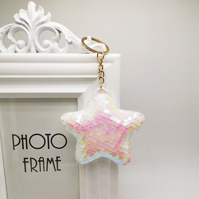 Wholesale Pentagram double-sided glitter keychain pendant