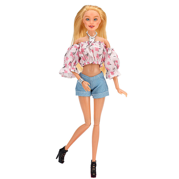 Wholesale doll floral shirt bubble sleeve shorts suit