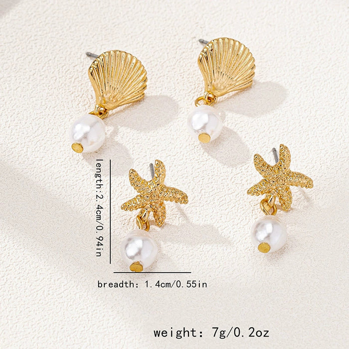 Wholesale  6 sets creative new pearl starfish shell zircon earrings women factory direct sales