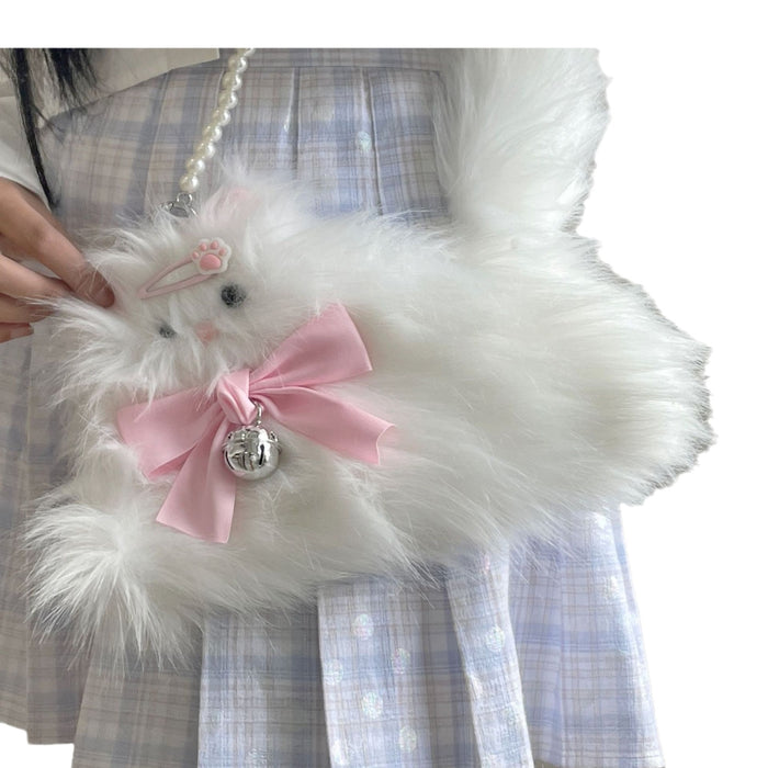 Wholesale Cute girl plush bow cat crossbody plush small bag