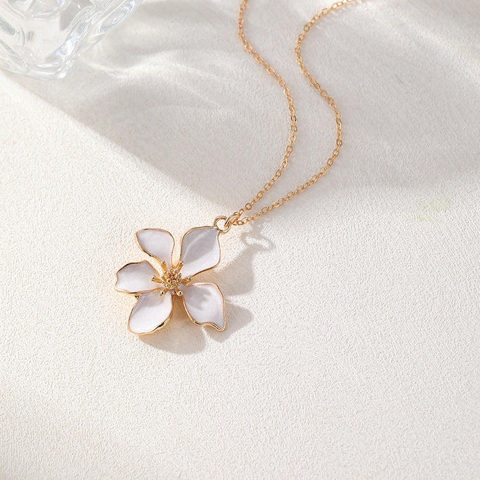 Wholesale Drip Oil Flower Necklace Earrings Camellia Jewelry Set