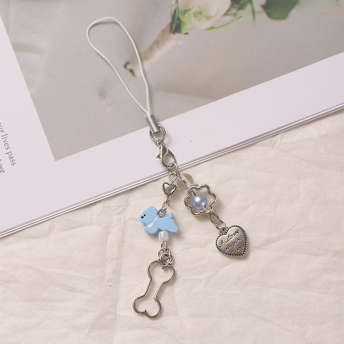 Wholesale Blue puppy phone chain pendant bag pendant keychain heart pendant