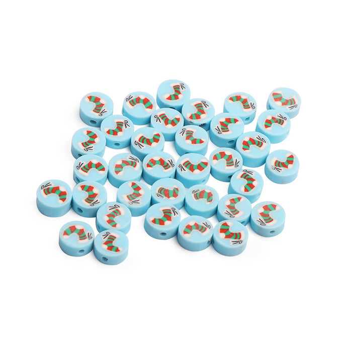 Wholesale 100pcs Polymer Clay Christmas Snowman Tree Cane Loose Beads JDC-BDS-LiuXia003