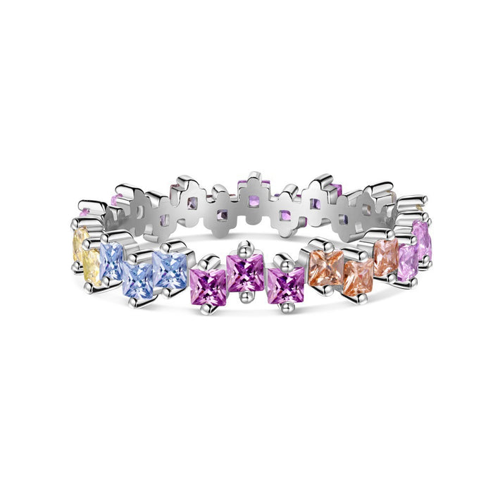 Wholesale Square Colored Zircon Silver Ring JDC-RS-DiY001