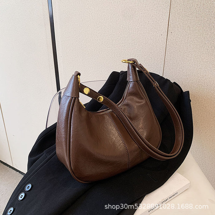 Wholesale Stylish Oil Wax Leather PU Crossbody Bag Urban Simplicity Dumpling Shape Gift