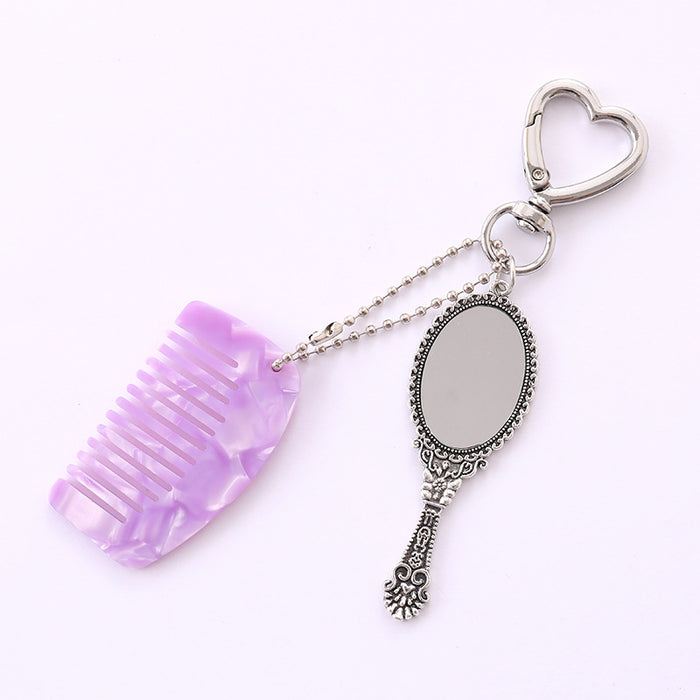 Wholesale Fashionable square mini comb car bag pendant, phone keychain, personalized handle, makeup mirror decoration