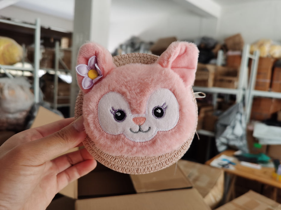 Wholesale Children's Straw Bag Cute Cartoon Big Ears Dog Children's Coin Purse Crossbody Small Bag Woven