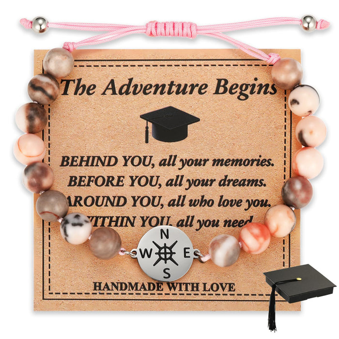 Wholesale Bracelet Stainless Steel Compass Pink Zebra Rope Weaving Bracelet Compass Bracelet