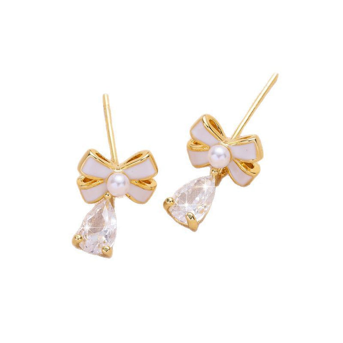 Wholesale Bow earrings Small teardrop design high-end earrings