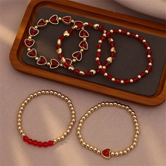 Wholesale Beaded Bracelet Set 5-Piece Heart Design Stackable Bracelets