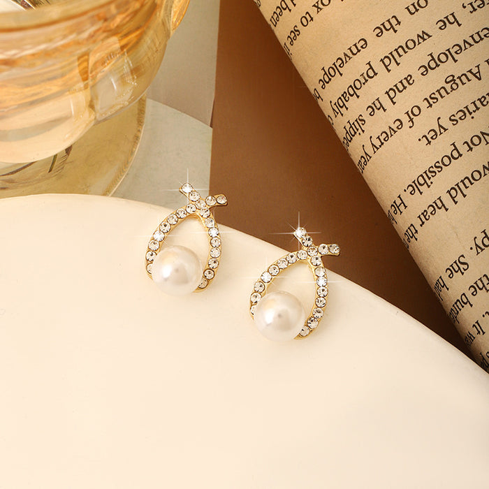Wholesale Alloy Cross Diamond Pearl Earrings JDC-ES-MYY009