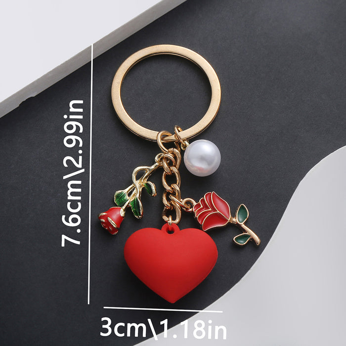 Wholesale Heart-shaped rose pearl pendant metal keychain