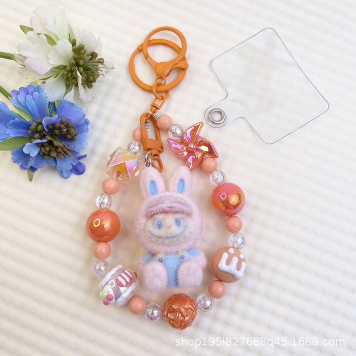 Wholesale Flocked Baseball Cap Colorful Beaded Mobile Phone Chain Keychain Bag Doll Pendant Accessories