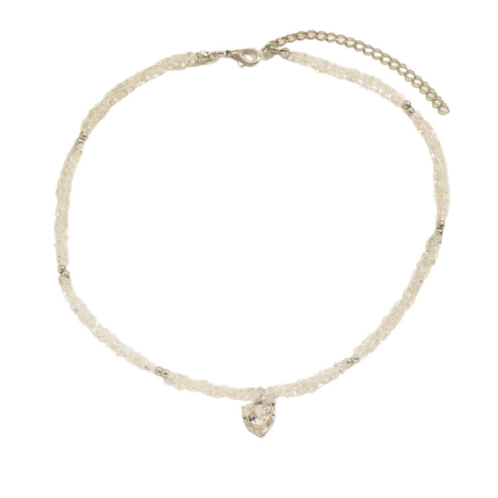 Wholesale Fashionable, simple and versatile crystal heart necklace with sparkling heart-shaped zircon pendant and collarbone chain