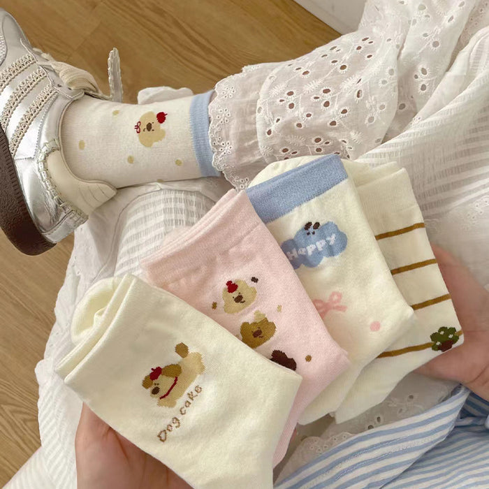 Wholesale Cartoon Socks Children's Middle Socks Cute College Style Bow Dog Striped Long Socks