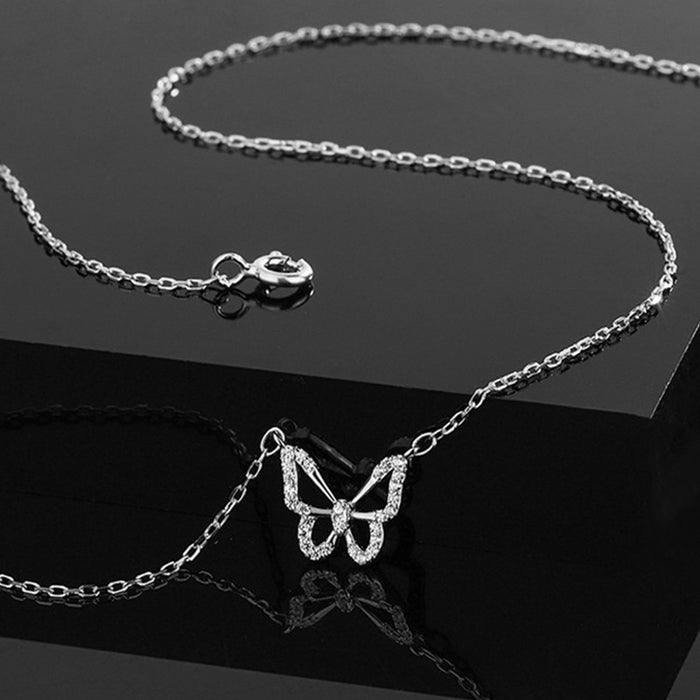 Wholesale Silver butterfly-shaped diamond necklace for women
