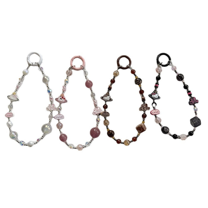 Wholesale  alloy mobile phone chain crystal black pink color KT bag pendant key chain pendant