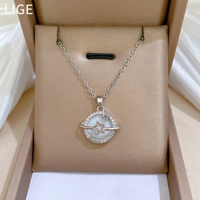 Wholesale Shell Planet Zircon Titanium Steel Necklace JDC-NE-LiGe014