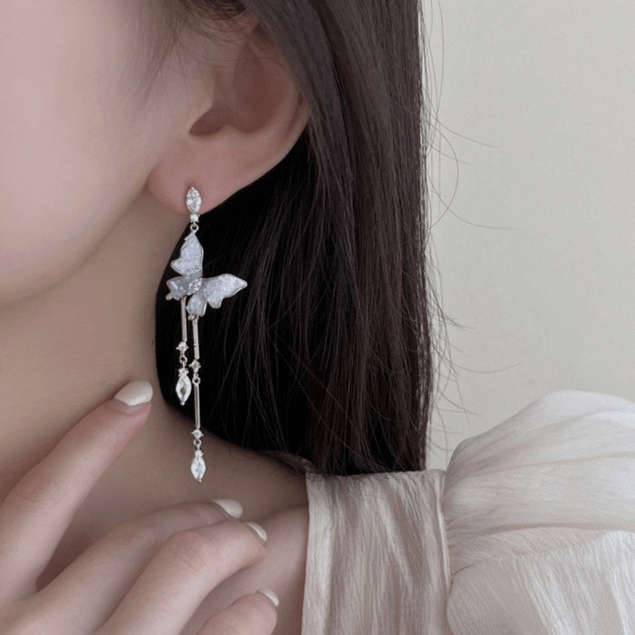 Wholesale Gradient crystal butterfly long tassel earrings, light luxury style, niche design, exquisite feeling, earrings, fashionable and versatile earrings