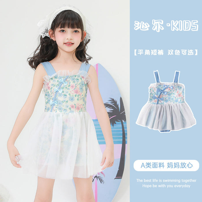 Wholesale Children's swimsuit one-piece skirt style polyester new swimsuit soaking in hot springs
