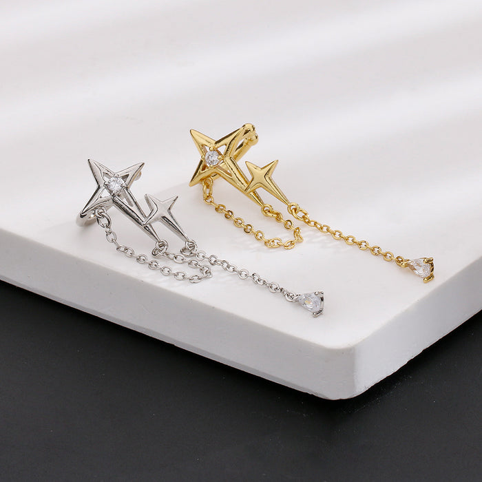 Wholesale No Ear Hole Sparkling Diamond Cross Star Ear Clip Long Personalized Earrings Ear Bone Clip