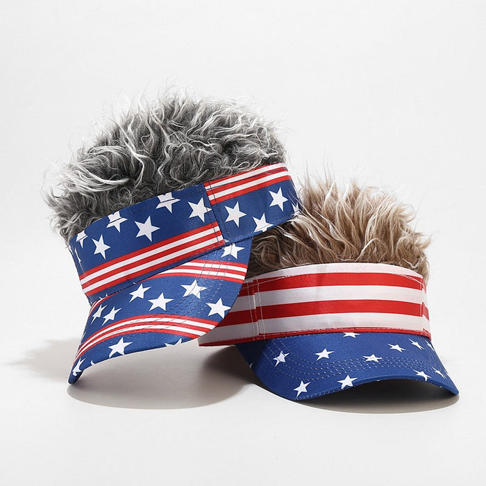 Wholesale American flag five-pointed star striped wig baseball cap