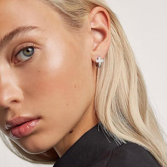 Wholesale Genuine gold brass electroplated personalized design with zircon cross earrings, high-end feeling earrings