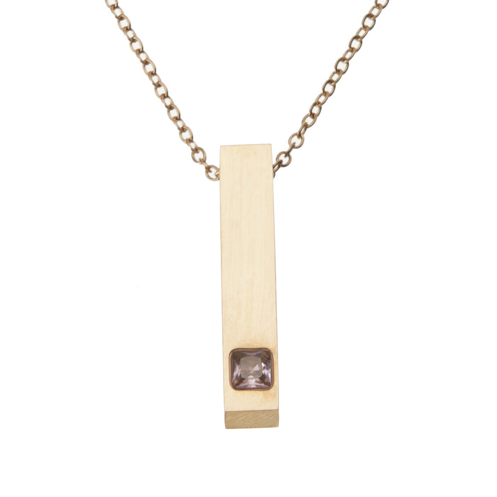 Wholesale Titanium steel pendant necklace, cubic engraved long necklace, diamond inlaid rectangular stainless steel three-dimensional rod necklace