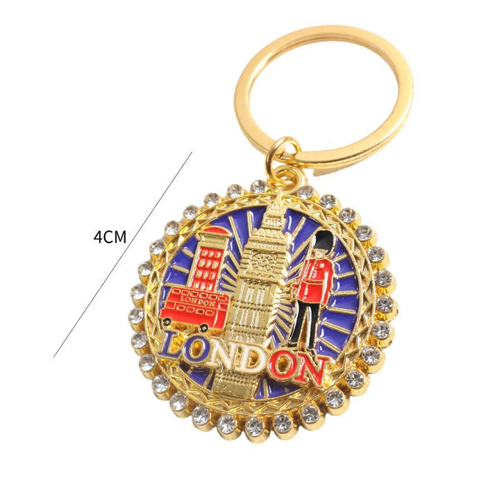 Wholesale Diamond studded keychain, architectural figure, dripping oil, colored pendant, jewelry, souvenir