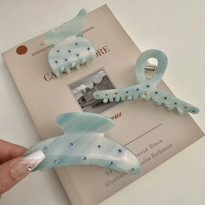 Wholesale Blue rhinestone grip clip, high-end and exquisite, shark clip at the back of the head