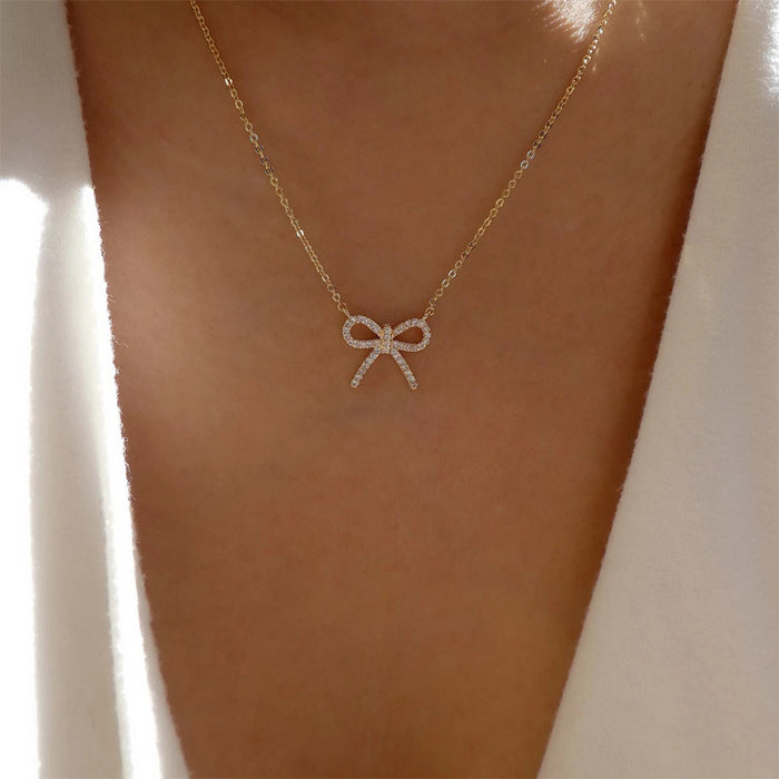 Wholesale Butterfly Knot Pendant Alloy Diamond Necklace Women's Style