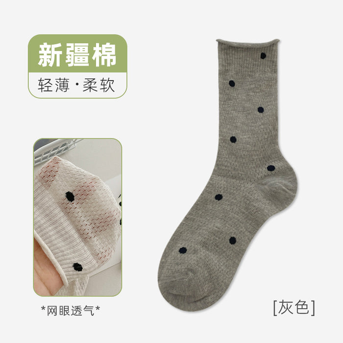 Wholesale Dotted pile socks, thin mesh breathable midsole socks with rolled edges and boneless versatility