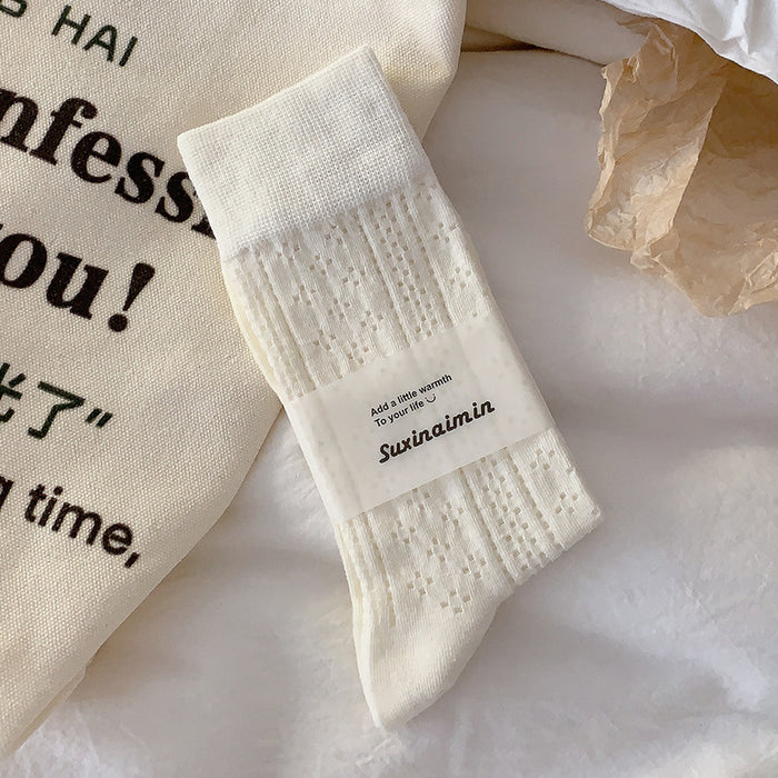 Wholesale Socks, thin, mid tube, heart-shaped, sweat absorbing, breathable, hollowed out, mesh stacking, long socks