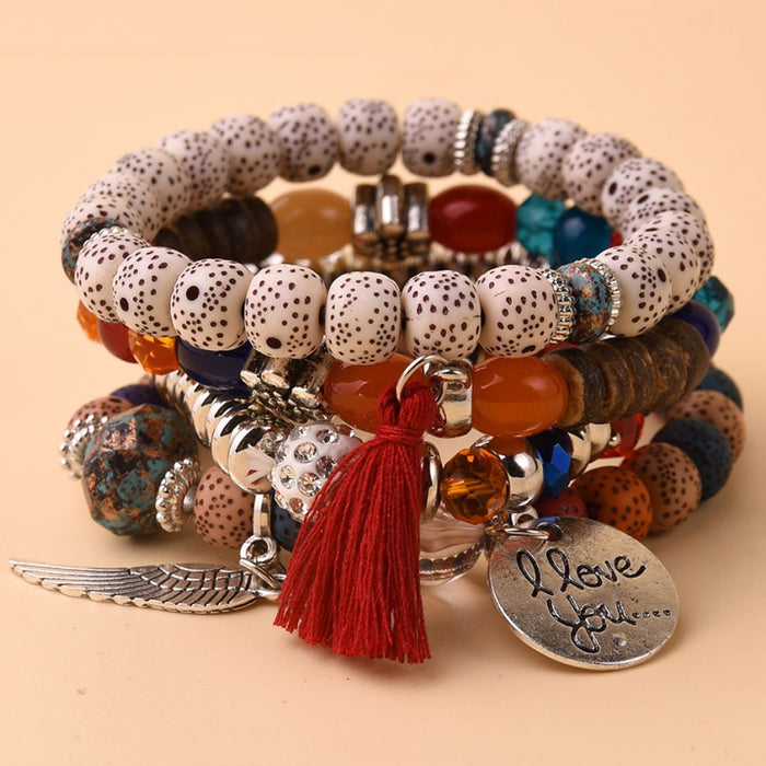 Wholesale Layered Turquoise Leaf Bracelet Set 4-Piece Fashion Jewelry Accessory MOQ≥2