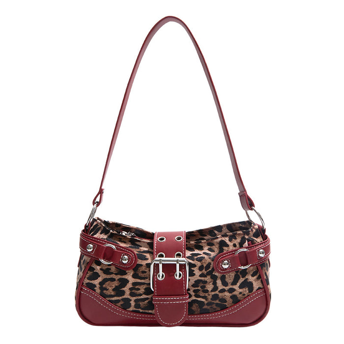 Wholesale Leopard print studded belt bag with large capacity underarm shoulder strap