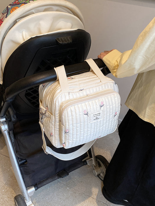 Wholesale Zipper Embroidery Cotton Baby Trolley Hanging Bag Diaper Bag