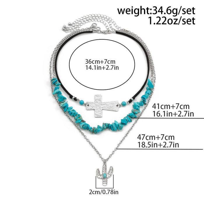 Wholesale Western Cowboy Pine Stone Necklace Stacked Set Necklace Cactus Boots Pendant Ethnic Style Retro Necklace