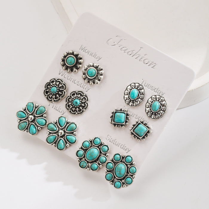 Wholesale Turquoise earrings flower set stud earrings