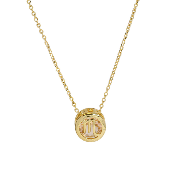 Wholesale   Brass Double-sided Round Hollow December Color Zirconium birthstone Twelve Constellation Pendant Necklace