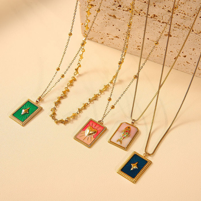 Wholesale Hot selling artistic retro style original design stainless steel drip oil necklace fashionable and versatile heart pendant accessory