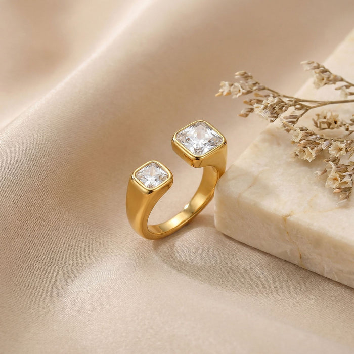 Wholesale Vintage-Style Square Zircon Open Ring for Women