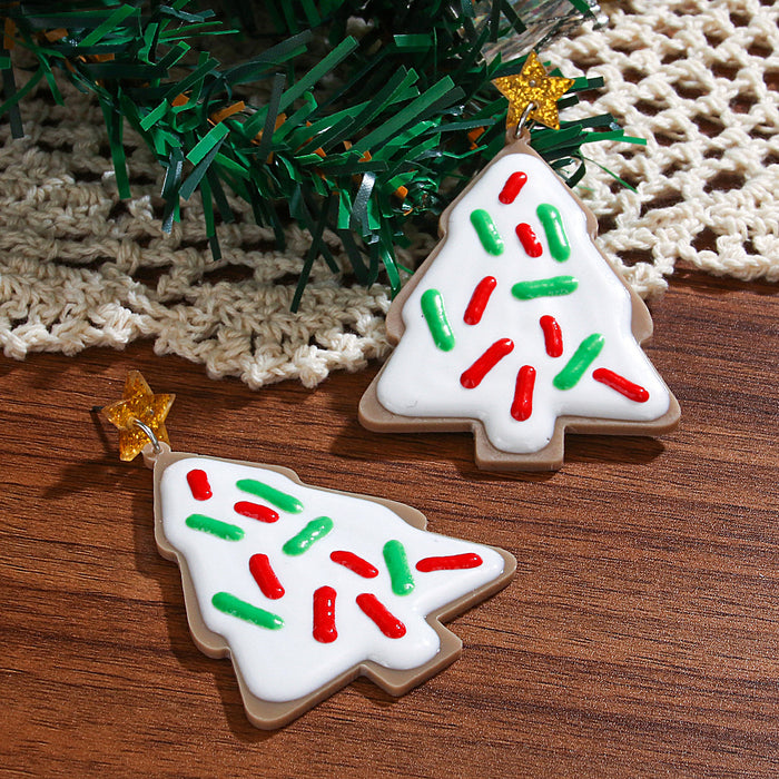 Wholesale  Acrylic Earrings White Painted Acrylic Splicing Christmas Tree Earrings Earrings for Women