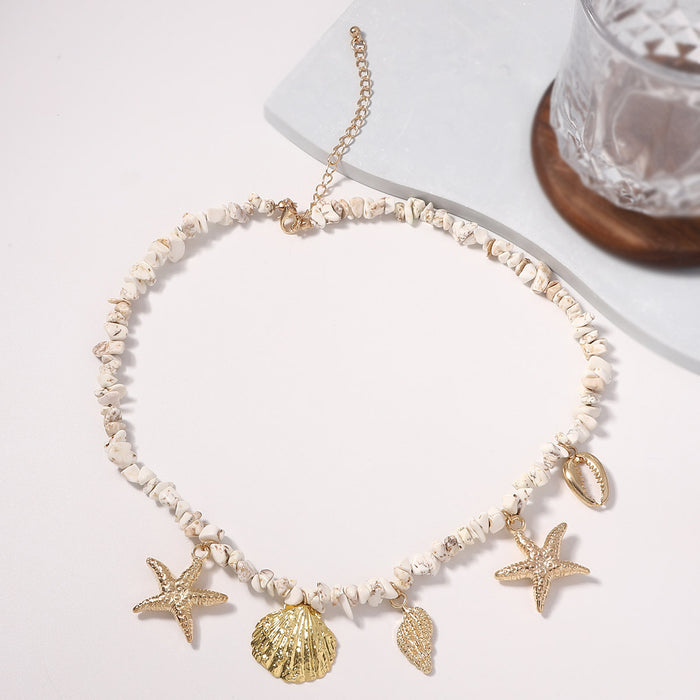 Wholesale Ocean Vacation Style Beach Shell Conch Sea Star White Turquoise Necklace