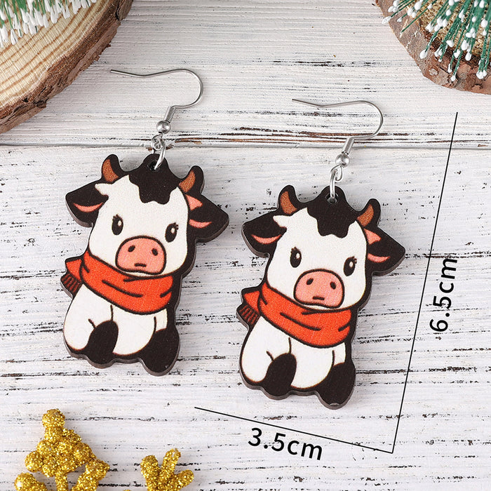 Wholesale Christmas Red f Cow Pendant Earrings