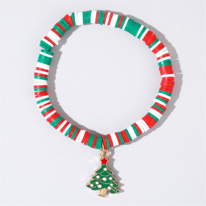 Wholesale Handmade Christmas Polymer Clay Beaded Bracelet Snowflake Design